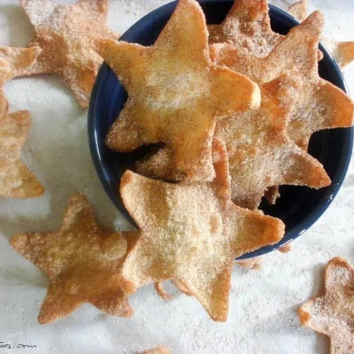 overhead shot of Cinnamon Stars in a blue bowl