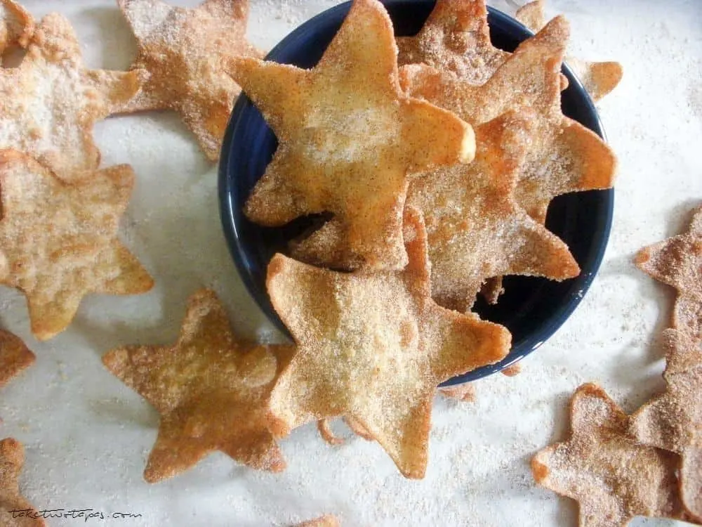 overhead shot of Cinnamon Stars in a blue bowl