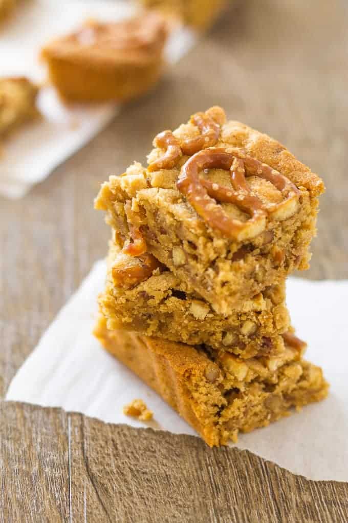 Amazing Peanut Butter Pretzel Bars with Bourbon and Bacon to Blow your mind | Take Two Tapas | #PeanutButter #Pretzels #PeanutButterBars #BrownieRecipe #Bacon #PeanutButterRecipes