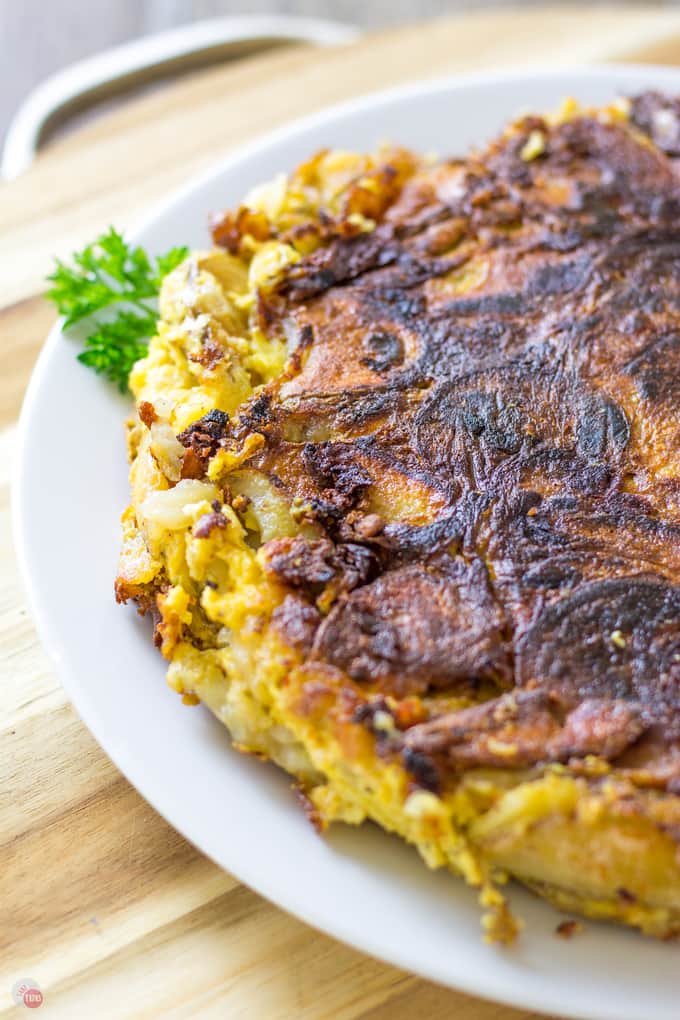 Nice crust on my Tortilla Espanola with Pimento Cheese | Take Two Tapas