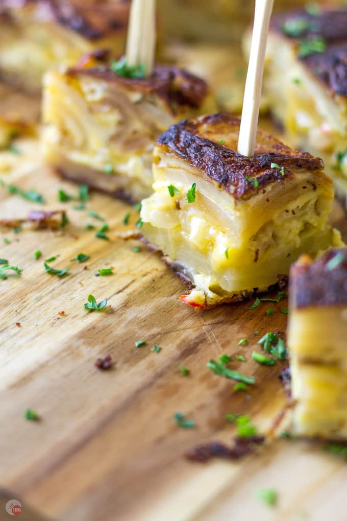 Layers of pimento cheesy goodness | Pimento Cheese Tortilla Espanola | Take Two Tapas