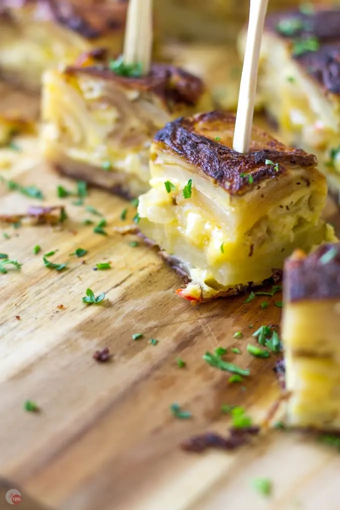 Layers of pimento cheesy goodness | Pimento Cheese Tortilla Espanola | Take Two Tapas