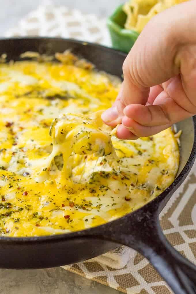 Born out of necessity the Poblano Popper Skillet Dip | Take Two Tapas | #poblanorecipe #jalapenopopper #SkilletDip #CastIronSkilletDipRecipes #SkilletDipIdeas