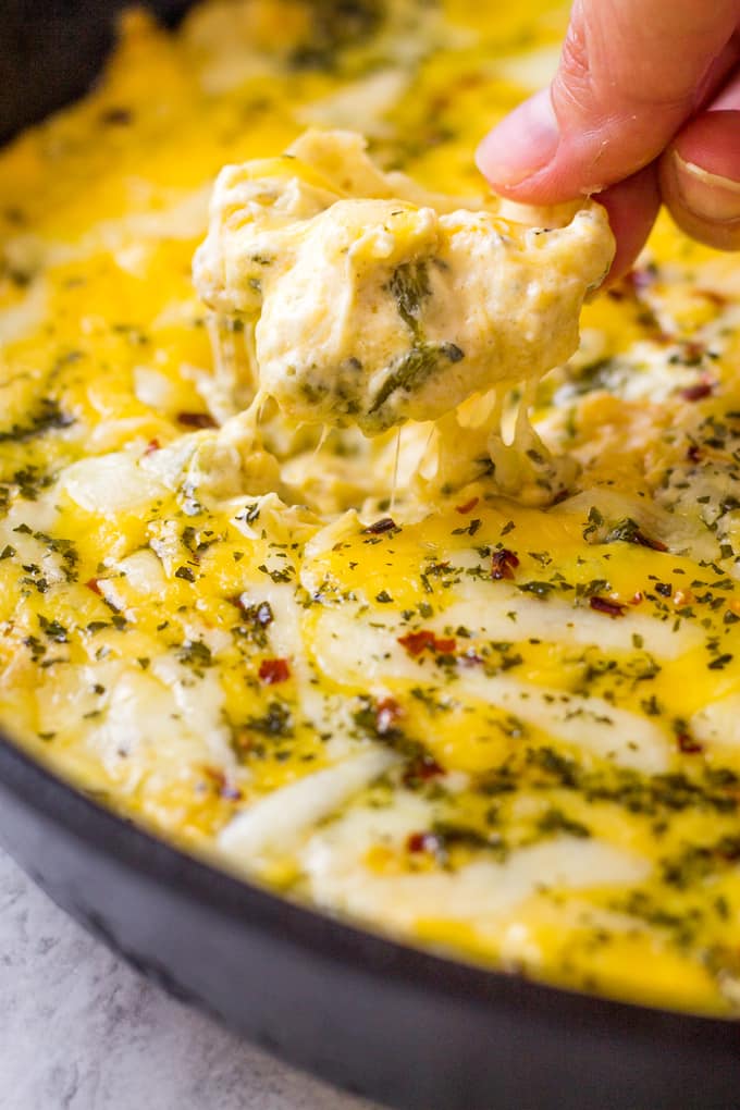 Look at all this cheesy goodness! Poblano Popper Skillet Dip | Take Two Tapas