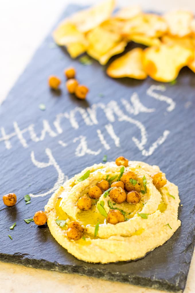 Shawarma Hummus with Shawarma Seasoned Roasted Chickpeas | Take Two Tapas