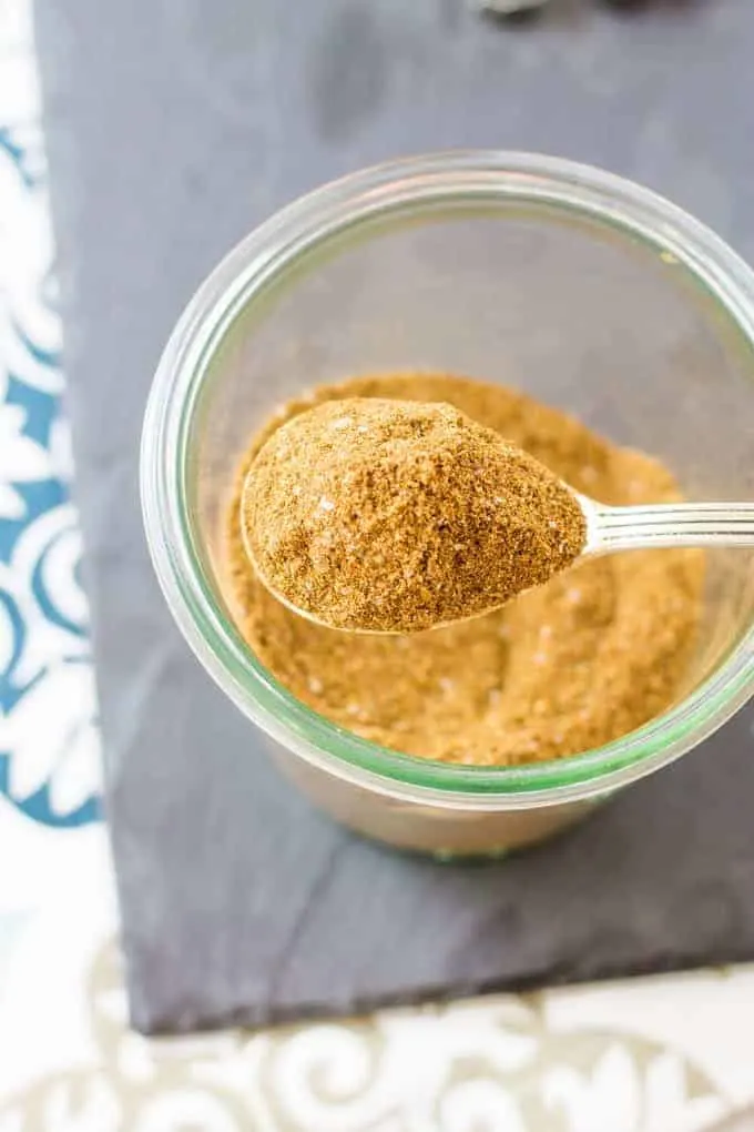 overhead picture of a spoon full of spice mix