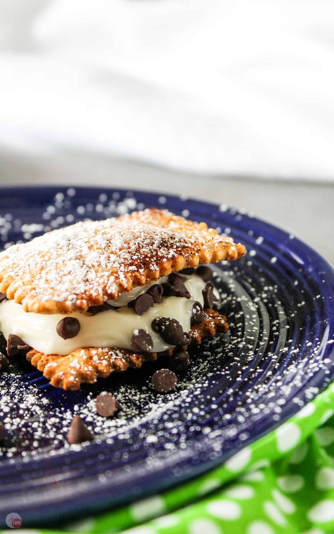 Cannoli smore on blue plate