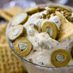 A classic Dirty Martini is turned into an amazing party dish with a little kick. Check out my Dirty Martini Cheese Ball with Blue Cheese Stuffed Olives! | Take Two Tapas