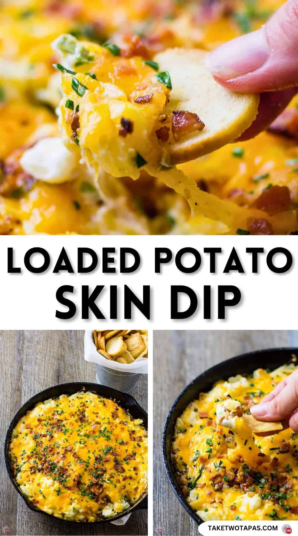 Pinterest pin image for loaded potato skin dip recipe