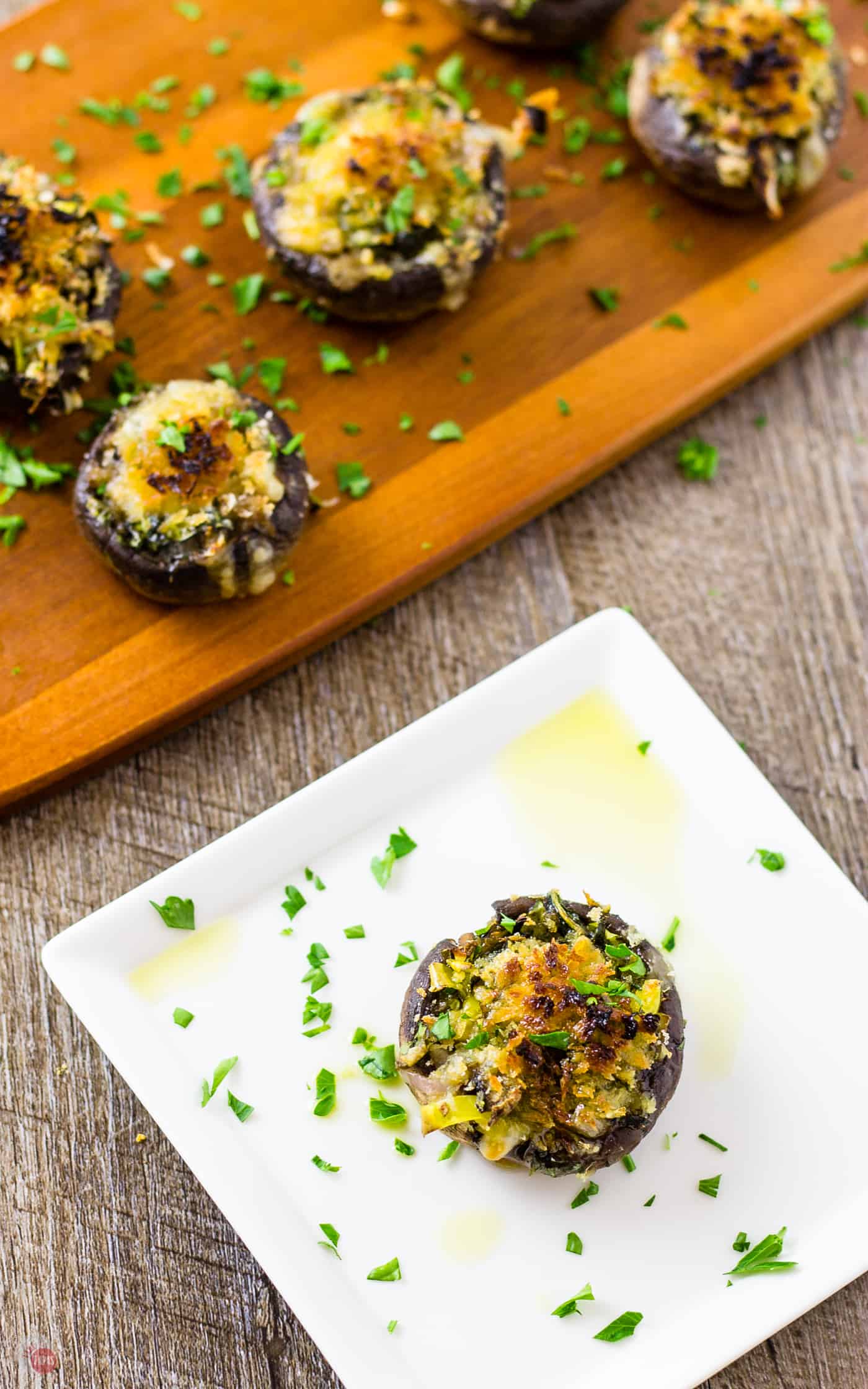 overhead shot of stuffed mushrooms