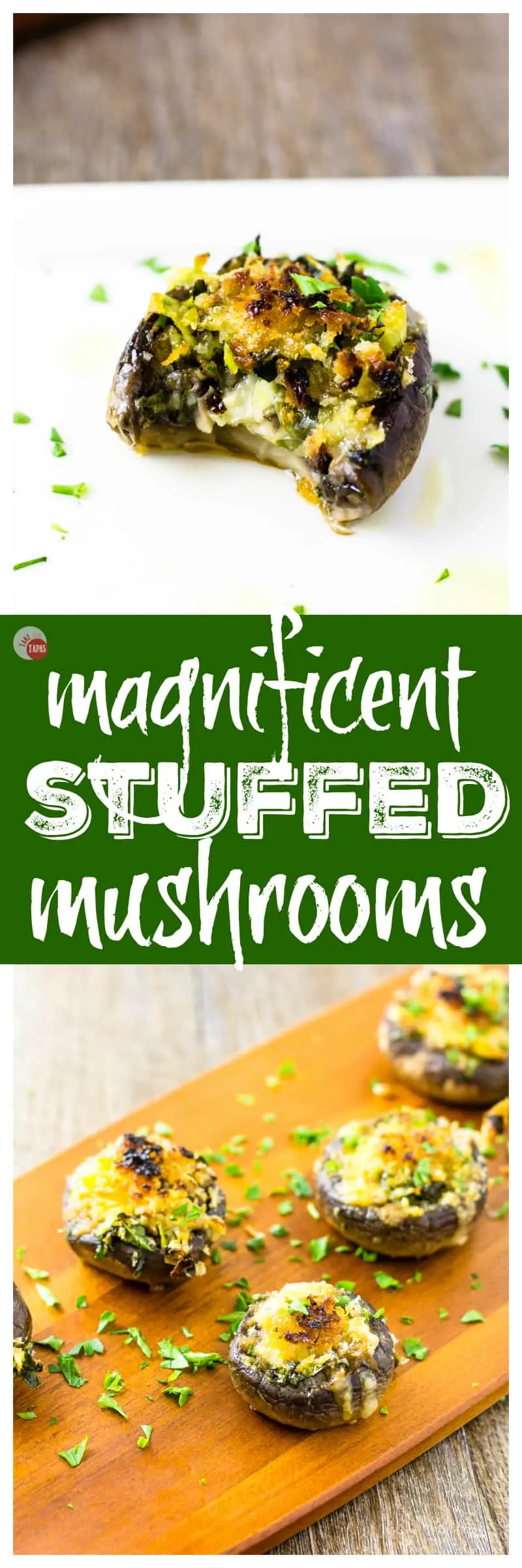 mushrooms on a plate with text overlay for pinterest