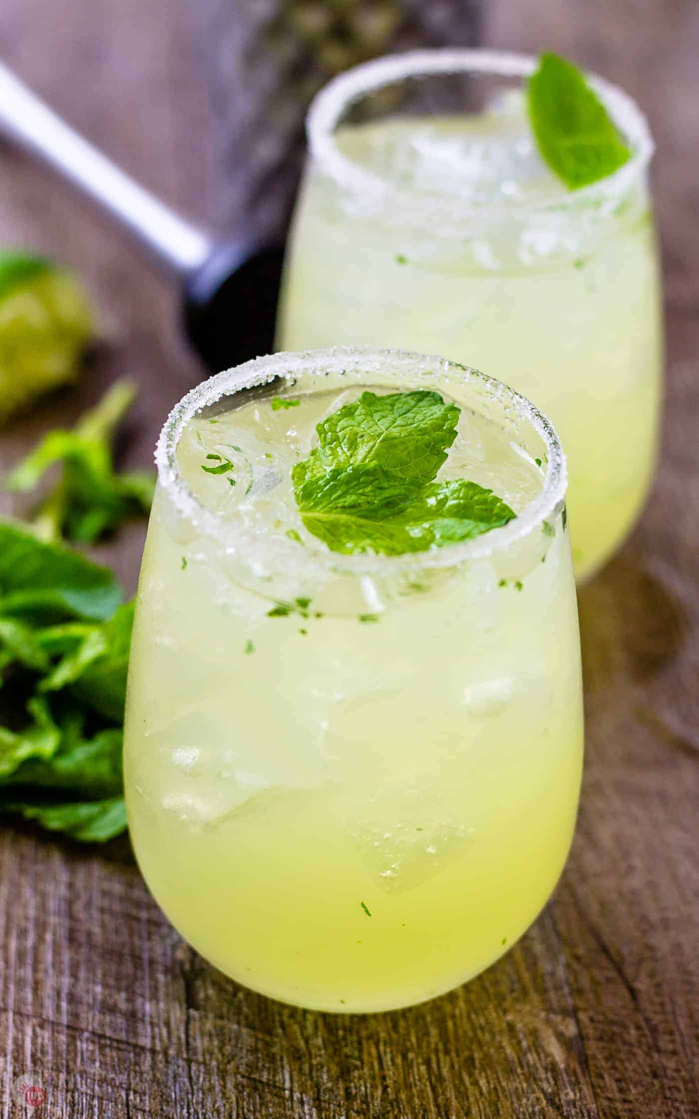 Mariachi mash, lemon lime cocktails on a wooden table