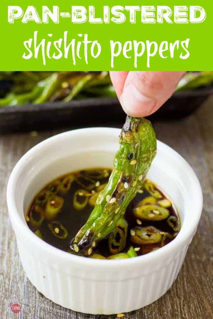Pan Blistered Shishito Peppers with Ginger Ponzu Dipping Sauce | Take Two Tapas | #ShishitoPeppers #ShishitoRecipe #Peppers #Ponzu #FingerFoods
