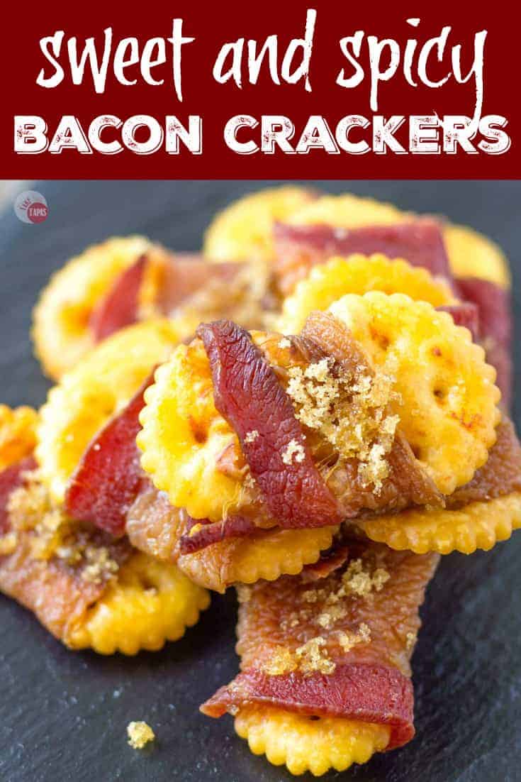 Sweet and Spicy Bacon Crackers | Take Two Tapas | #BaconCrackers #TailgateSnacks #CrackerRecipes #BaconRecipes #Snacks #Sriracha