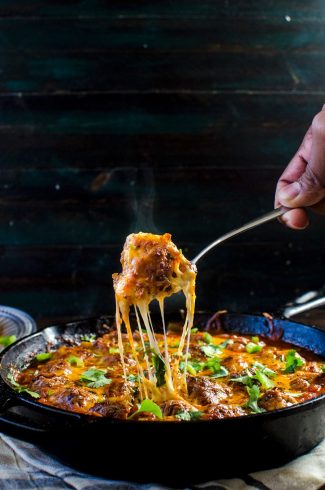 Cheesy Mexican Meatball Skillet Dip - The Flavor Bender | Take Two Tapas