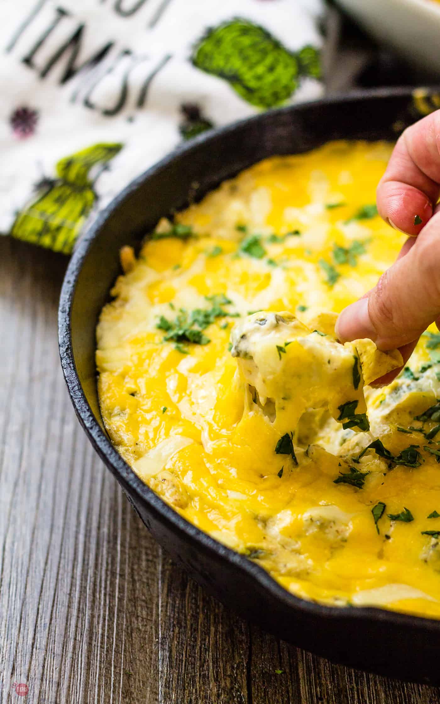 All this stretchy cheese will warm you up in my Chile Relleno Skillet Dip | Take two Tapas