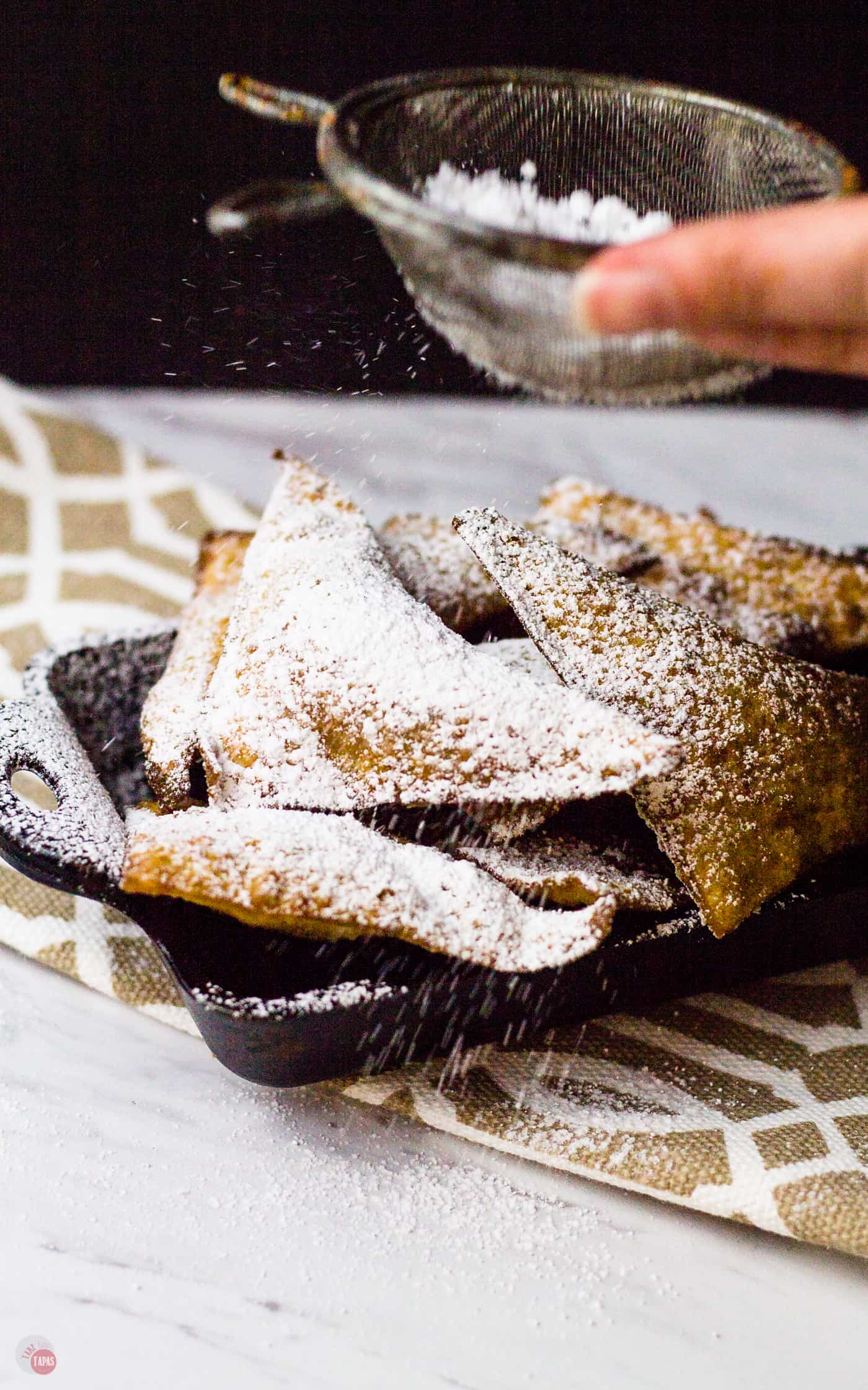 Dust the top of the German Chocolate Wontons with powdered sugar! | Take Two Tapas