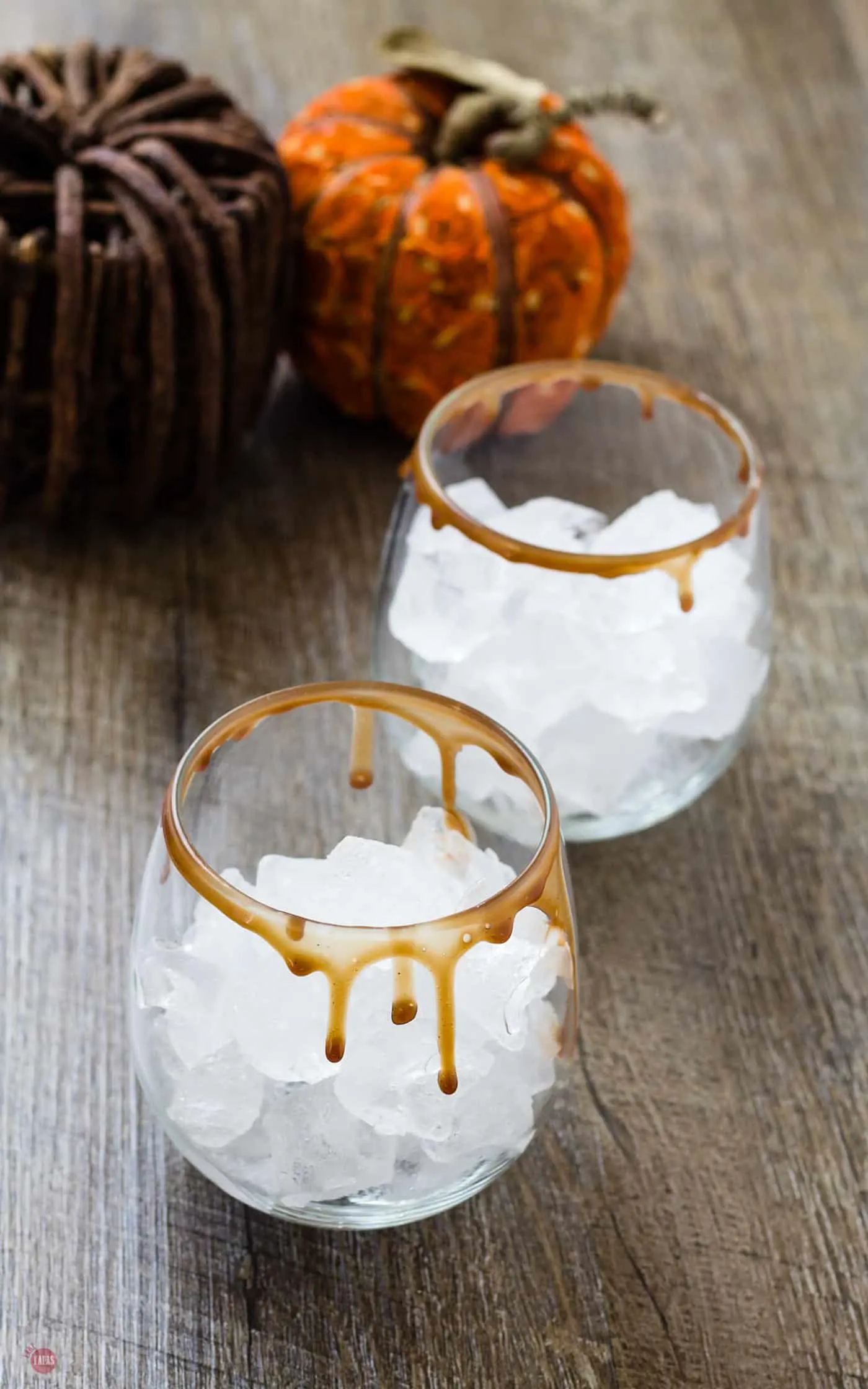 Rim the glasses for your Pumpkin Apple Punch with Chocolate Caramel Sauce and turn it into the Great Pumpkin Caramel | Take Two Tapas