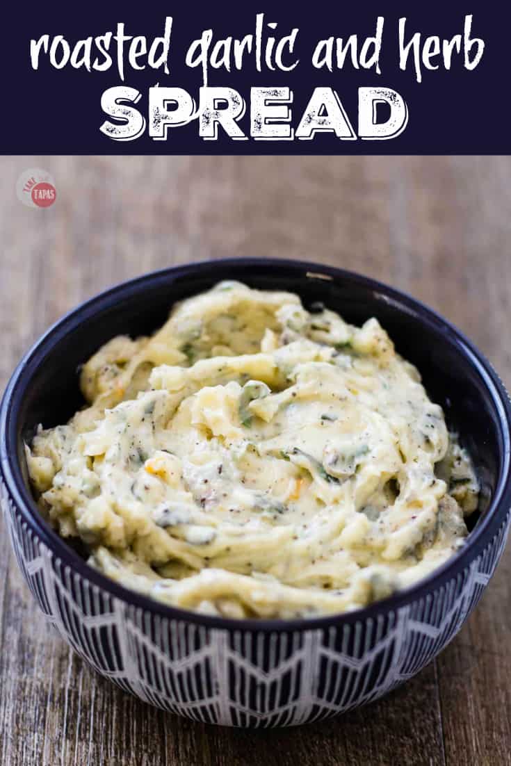 Make your own Roasted Garlic Spread with fresh herbs and use it to make the most amazing gourmet garlic bread! | Take Two Tapas | #garlicbread #garlic #herbs #roastedgarlic #spread