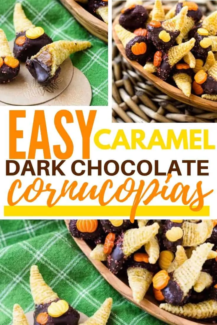 Pinterest image of chocolate caramel bugles
