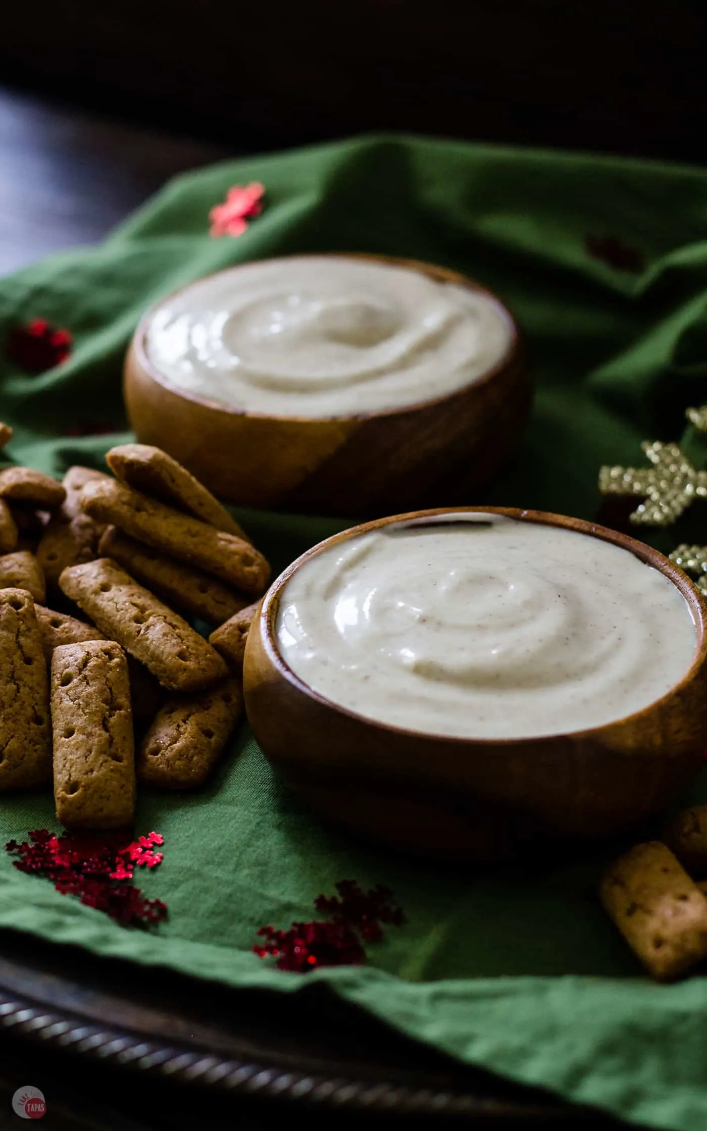 side view of eggnog dip in a bowl