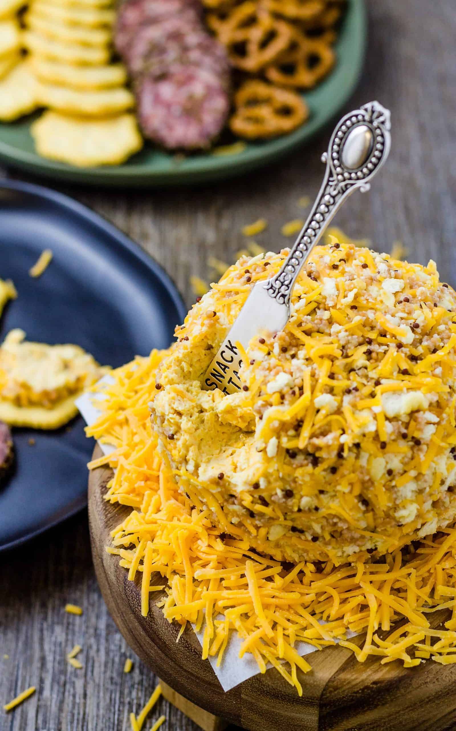 Honey Mustard Cheese Ball on a platter