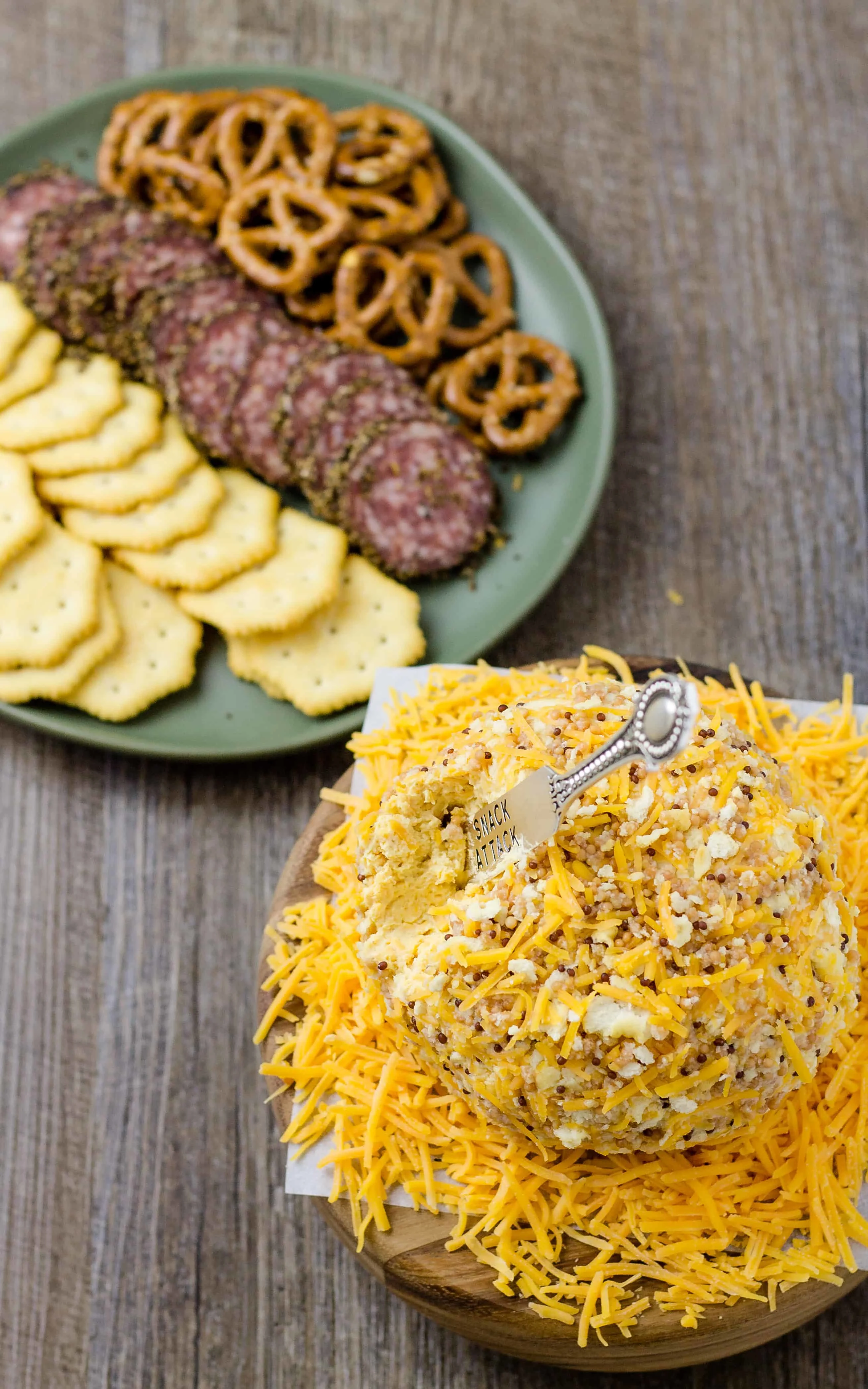 Honey Mustard Cheese Ball perfect for salami and crackers | Take Two Tapas | #HoneyMustard #honey #mustard #Cheeseball #Cheese #Holidays