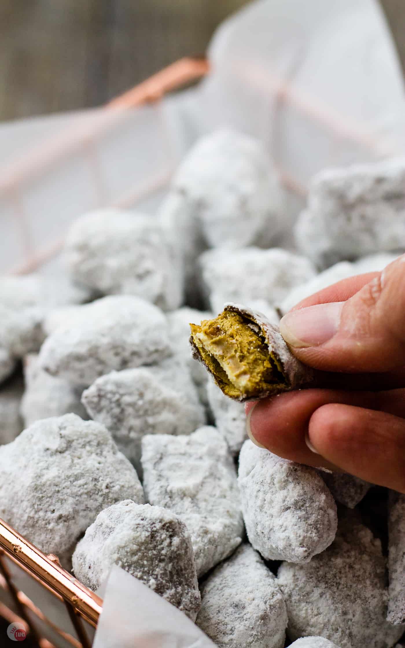 Peanut Butter Pretzel Puppy Chow is a tasty new treat on the traditional Puppy Chow recipe with an added secret ingredient | Take Two Tapas | #PuppyChow #PeanutButterPretzel #SnackMix #PuppyChowRecipe #MuddyBuddyRecipe #PuppyChowVariation