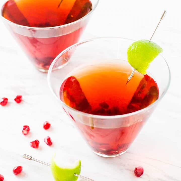 side view of 2 Pomegranate Gimlets