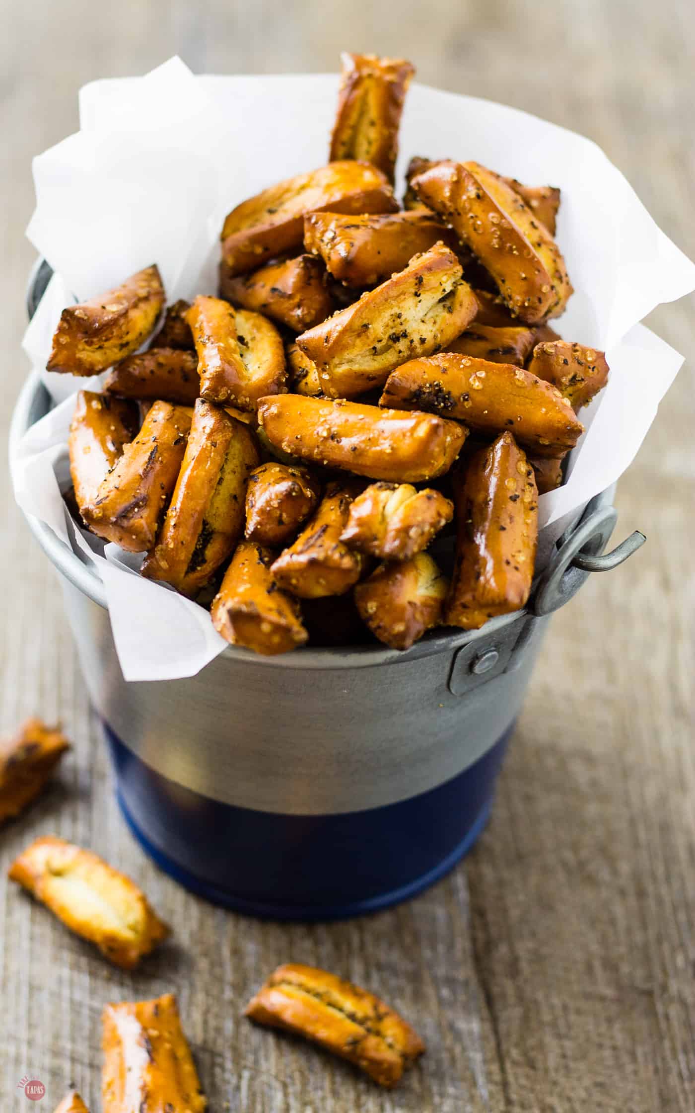 These hearty Sriracha Black Pepper Pretzel Nuggets are spicy and salty and perfect for snacking during tailgating or a quiet get-together with friends | Take Two Tapas | #Sriracha #Pretzels #BlackPepper #Snacks #PretzelRecipes