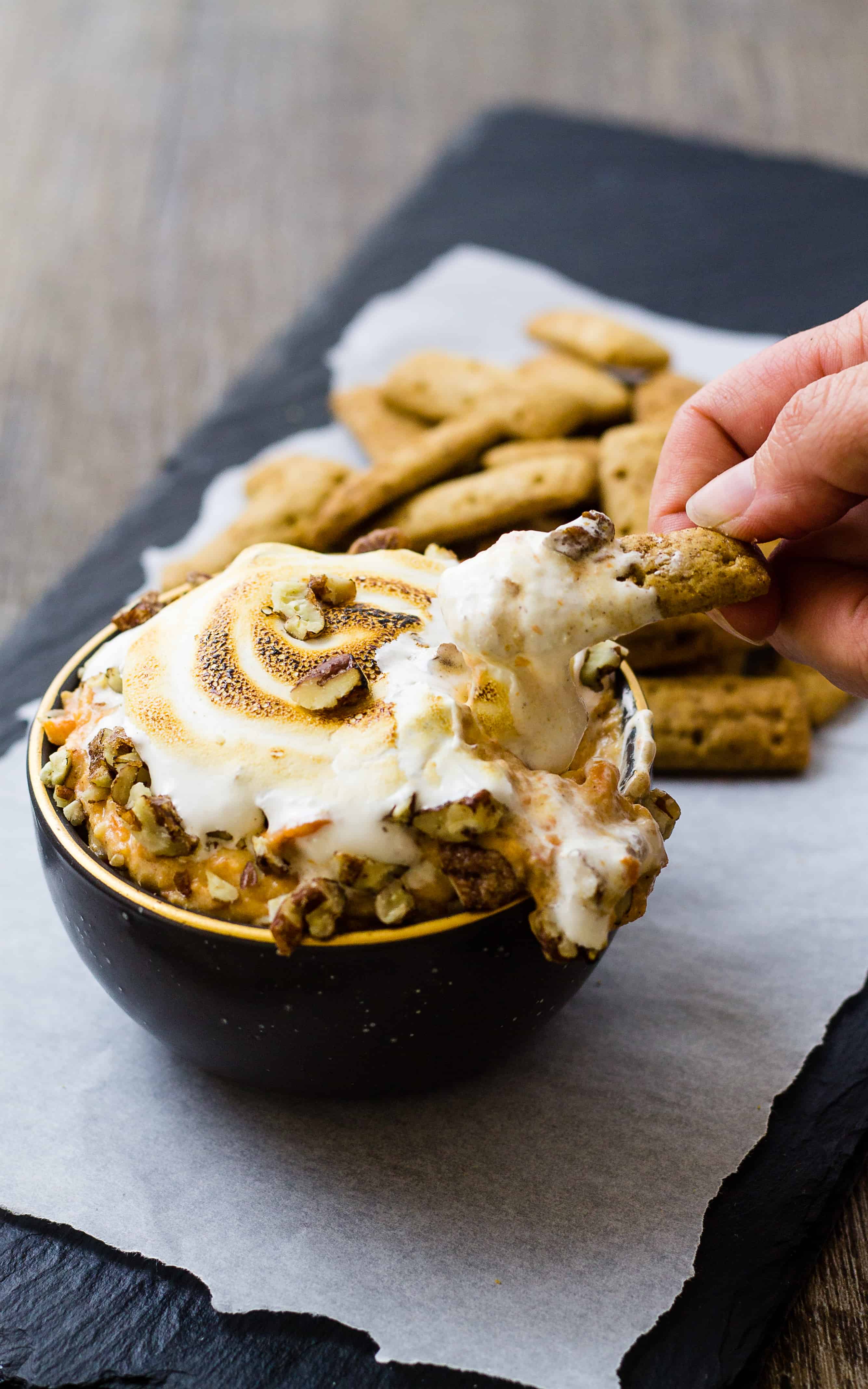 Sweet Potato Soufflé Dip with Toasted Marshmallow Topping