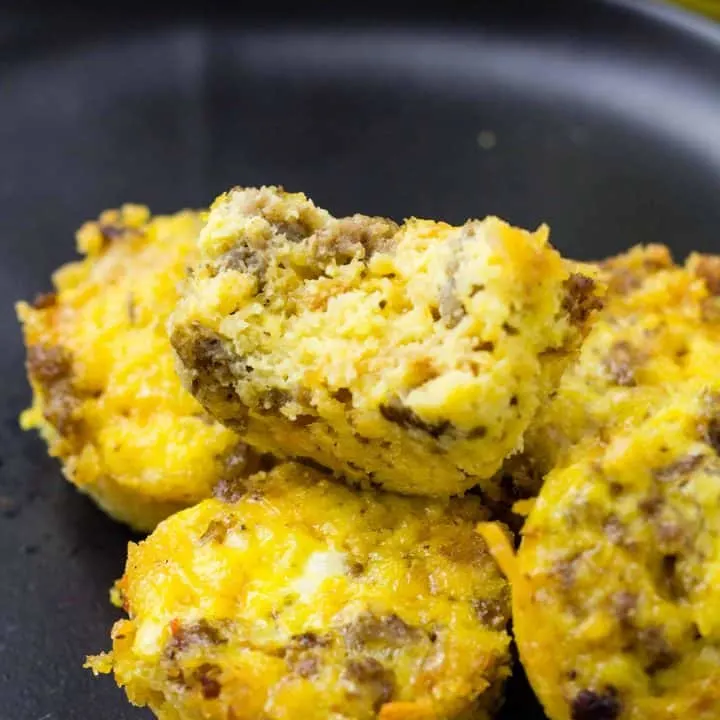 close up of breakfast casserole bites on a plate