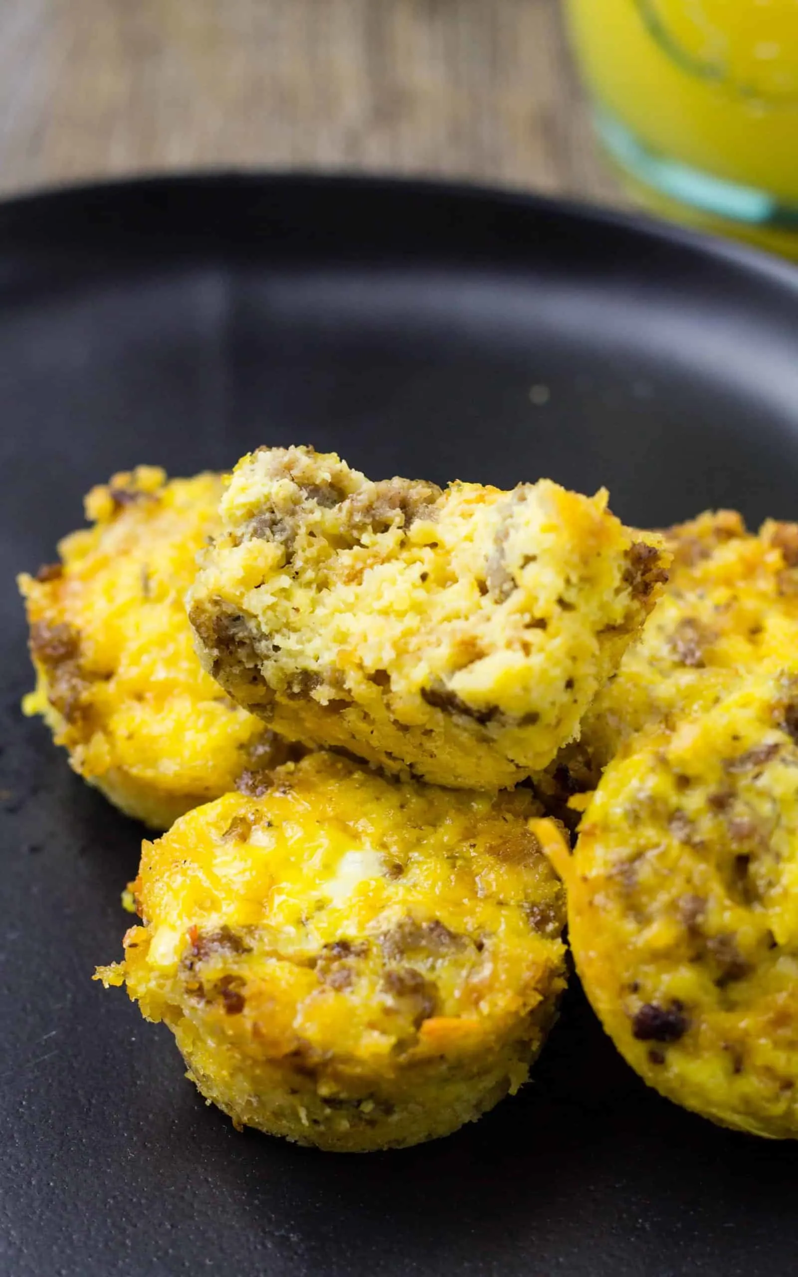 close up of breakfast casserole bites on a plate