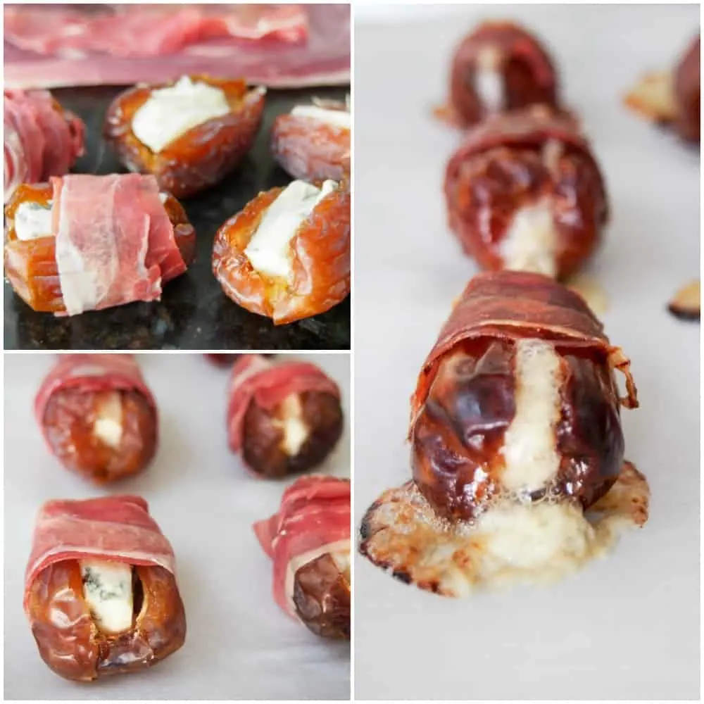 making prosciutto wrapped dates collage