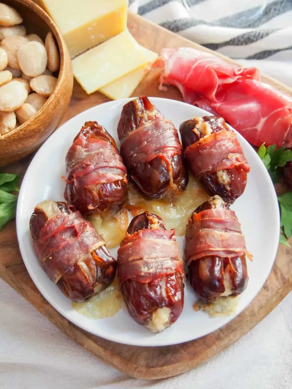 overhead view of Prosciutto wrapped dates