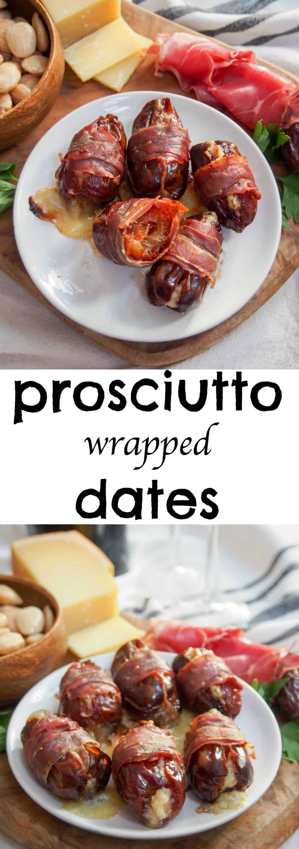 These prosciutto wrapped dates have only 3 ingredients, take no time to prepare. A delicious sweet-salty mix, they’re perfect for parties and snack attacks. | Take Two Tapas | Caroline's Cooking | #bitesized #appetizer #superbowl