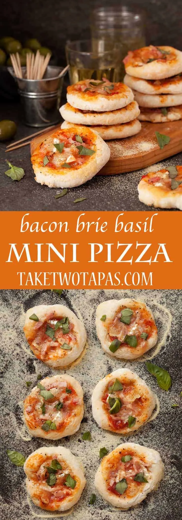 Bacon Brie Basil Bacon Brie Basil Mini Pizzas are a delicious full flavor snack perfect for Game Day! #gameday #appetizer #pizza #fingerfood