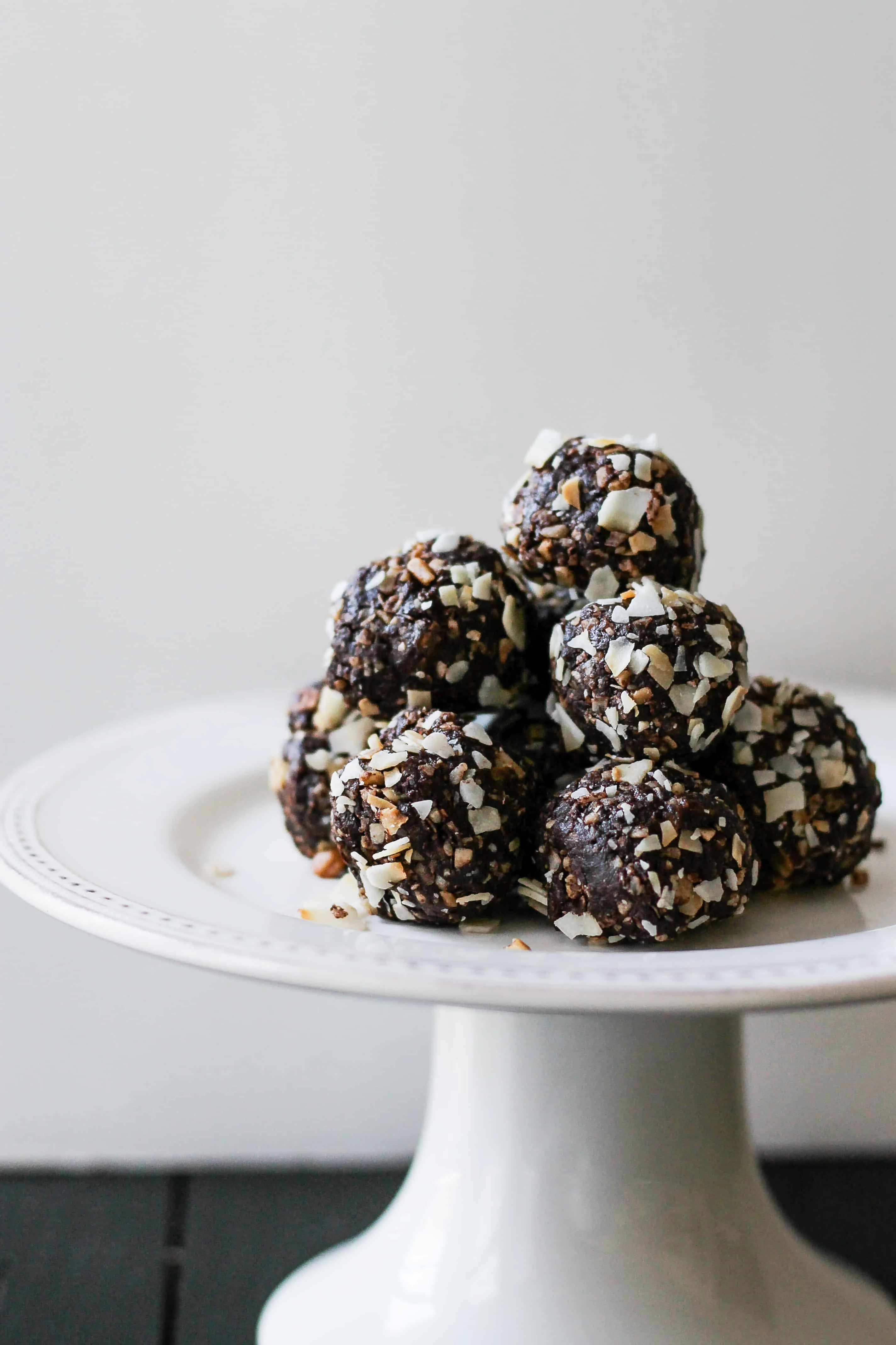 Powerballs stacked on a white platter