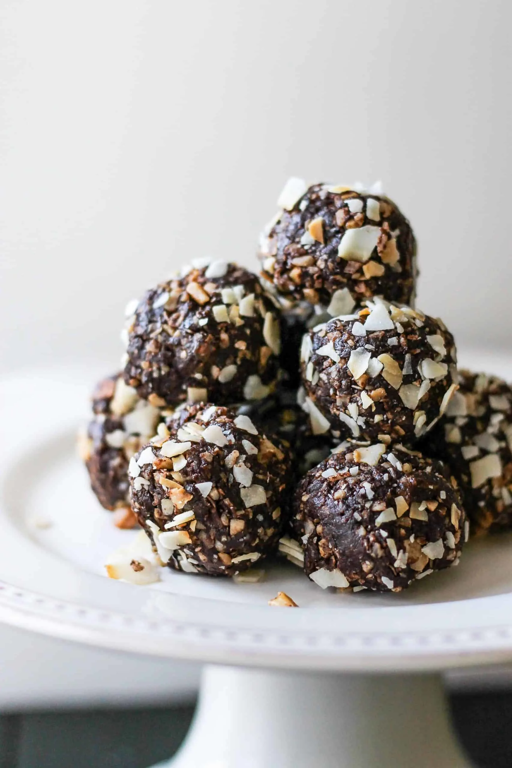 Paleo powerballs on a white serving tray