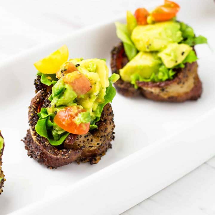 close up of BLT bacon cups on a white plate