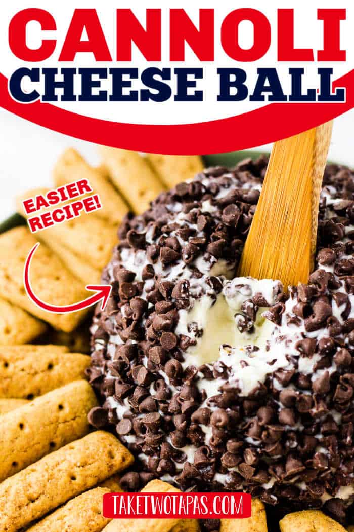 cheese ball with text "cannoli cheese ball"