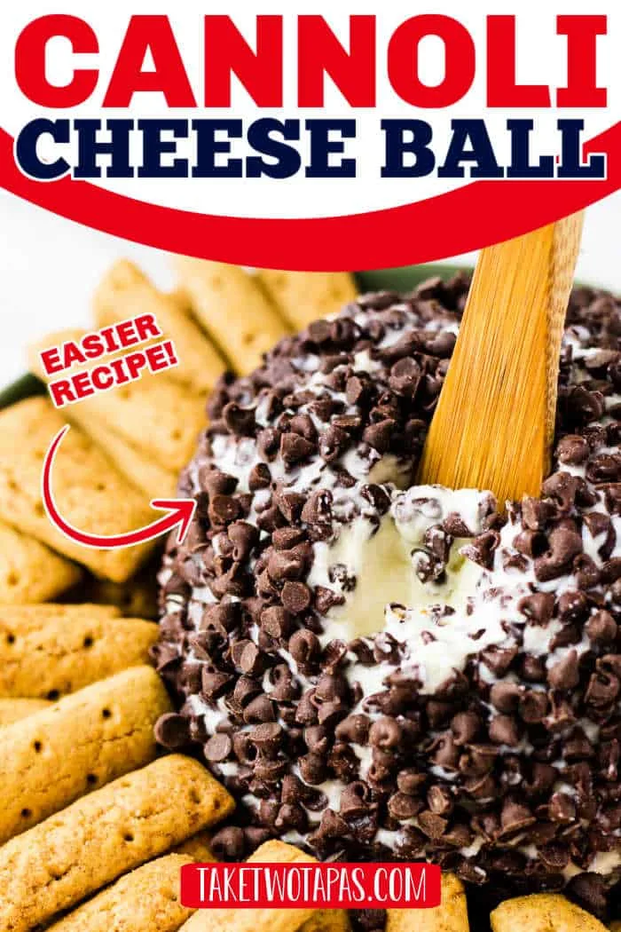 cheese ball with text "cannoli cheese ball"