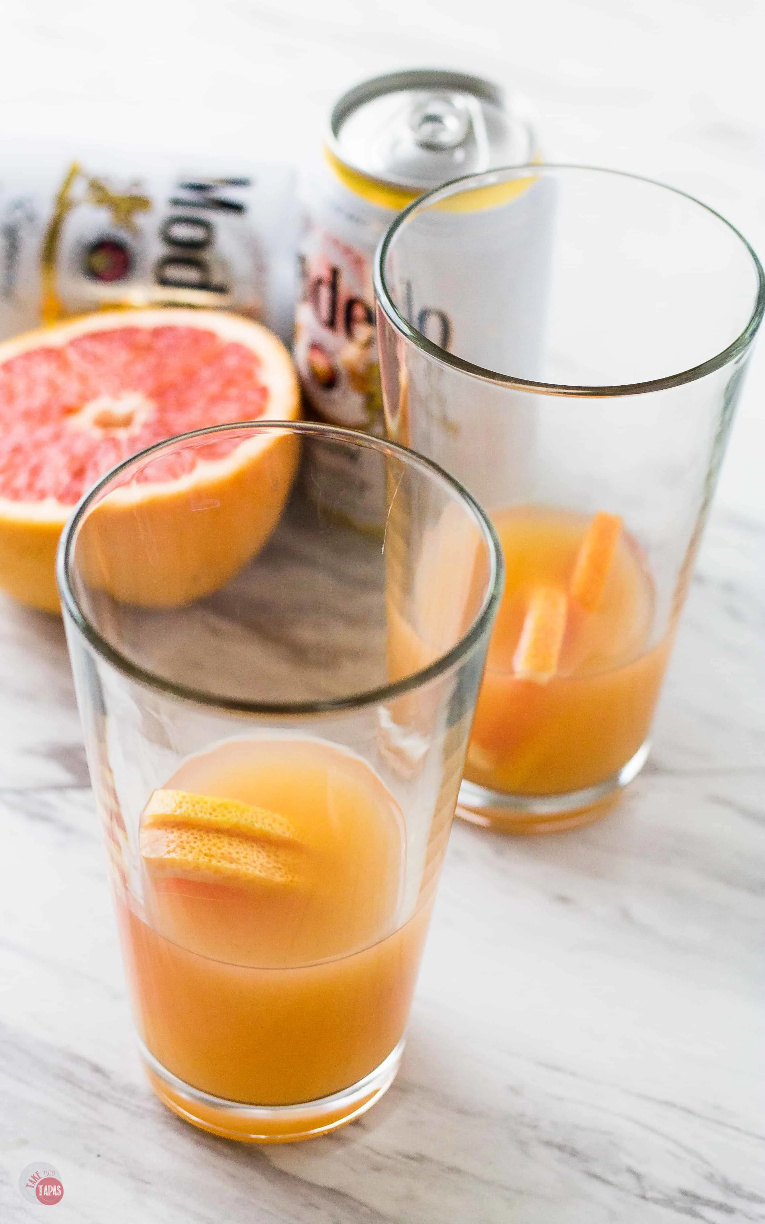 Start this Grapefruit Shandy with tequila and grapefruit in your glass | Take Two Tapas | #ShandyRecipe #grapefruit #cocktail #Beer #AD #CelebratorySips #CelebrateWithModelo