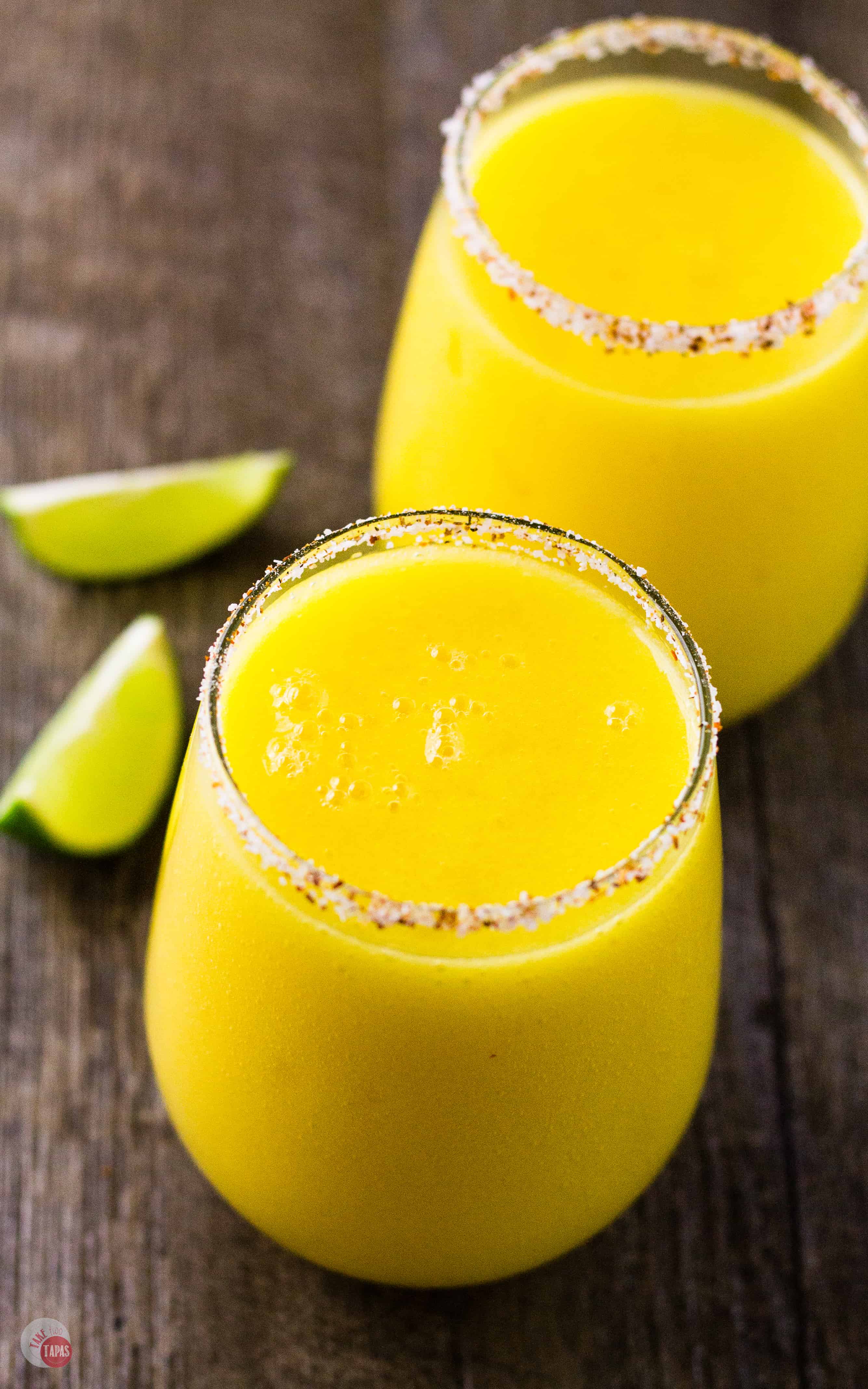 overhead pictures of margaritas with salt rim