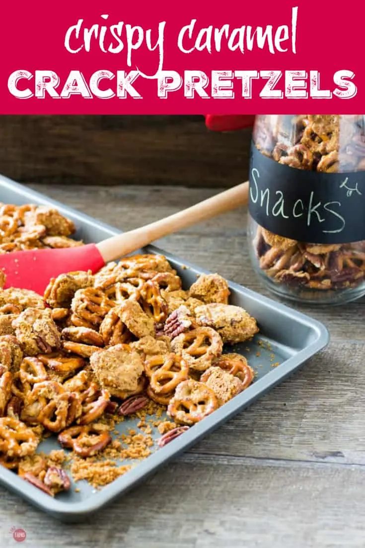 Crispy Caramel Crack Pretzels and Pecans | Take Two Tapas | #Caramel #Crack #Pretzels #Pecans #CrackPretzels #HolidayRecipes #TeacherGifts #HostessGift #HolidaySnacks #SnackMixes