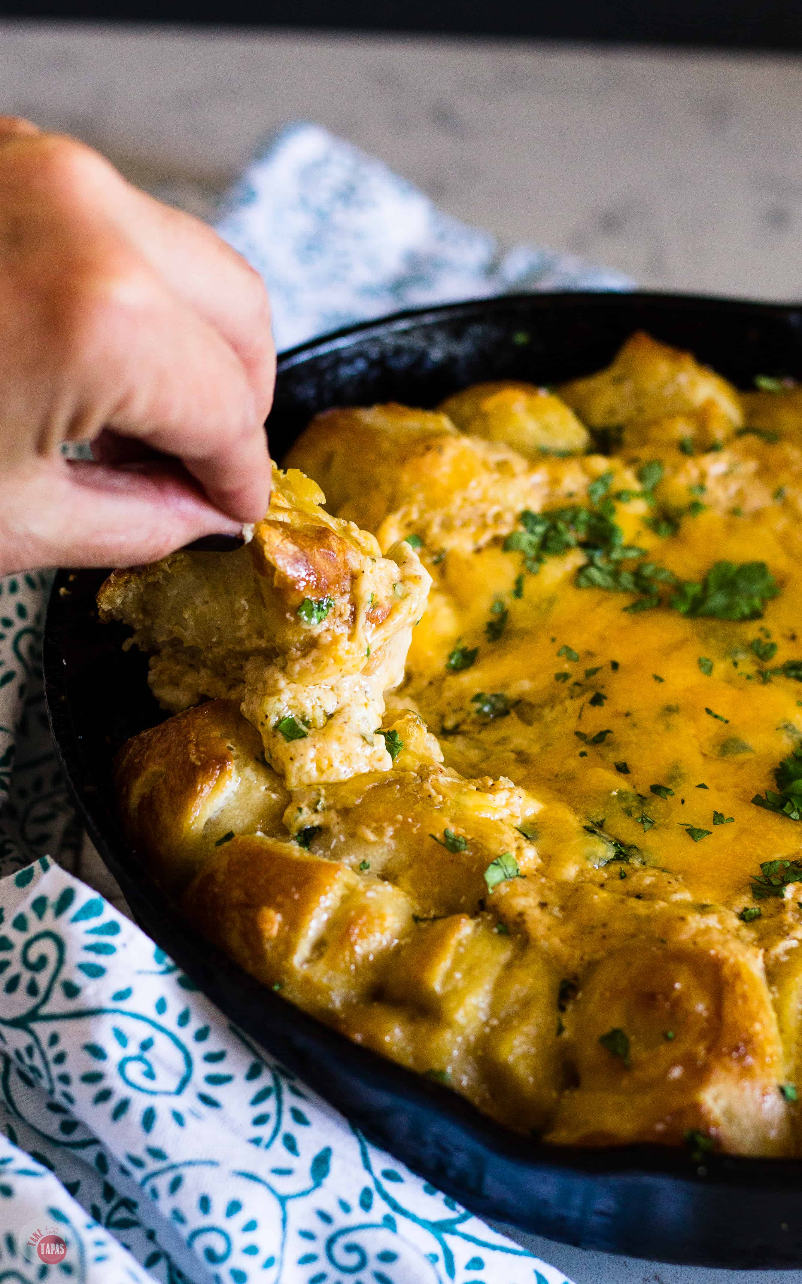 Easy to make Mexican Beer Cheese Skillet Dip with Shortcut Soft Pretzels | Take Two Tapas | #BeerCheese #SkilletDip #MexicanDishes #OnePanDip #Baked #MexicanRecipes #SoftPretzels