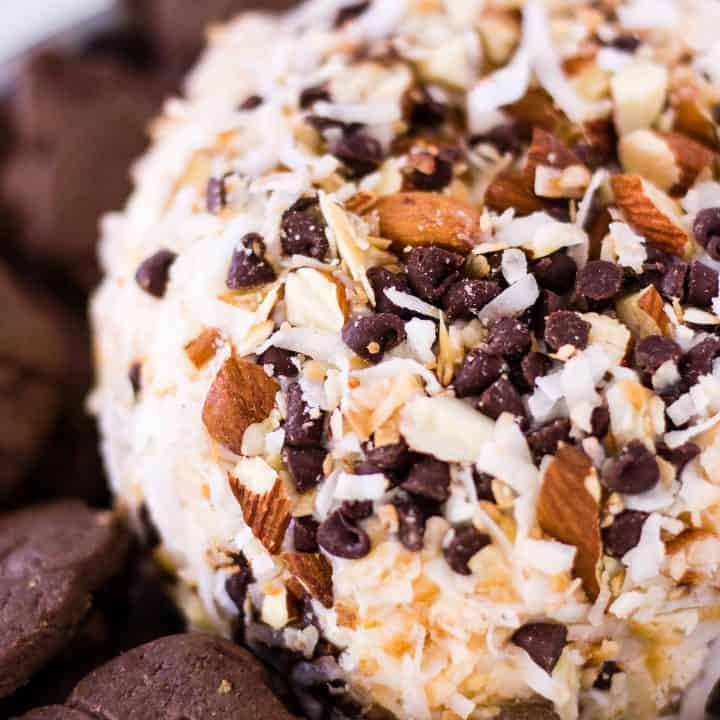 close up of Candy Bar Almond Joy Cheese Ball