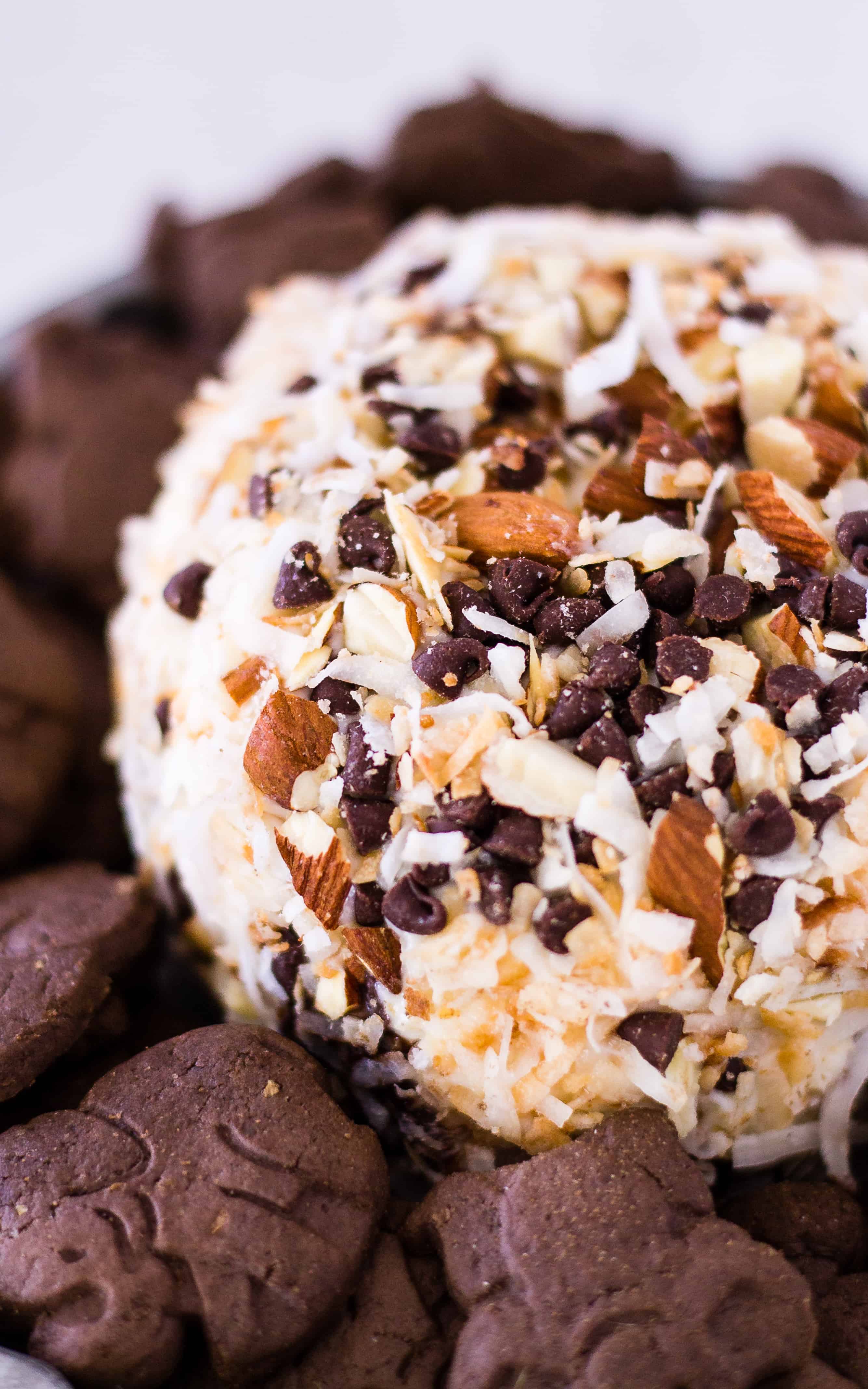 Candy Bar Almond Joy Cheese Ball | Take Two Tapas | #AlmondJoy #CheeseBall #SweetCheeseBall #CheeseBallRecipes #BestCheeseBalls #AlmondJoyRecipes