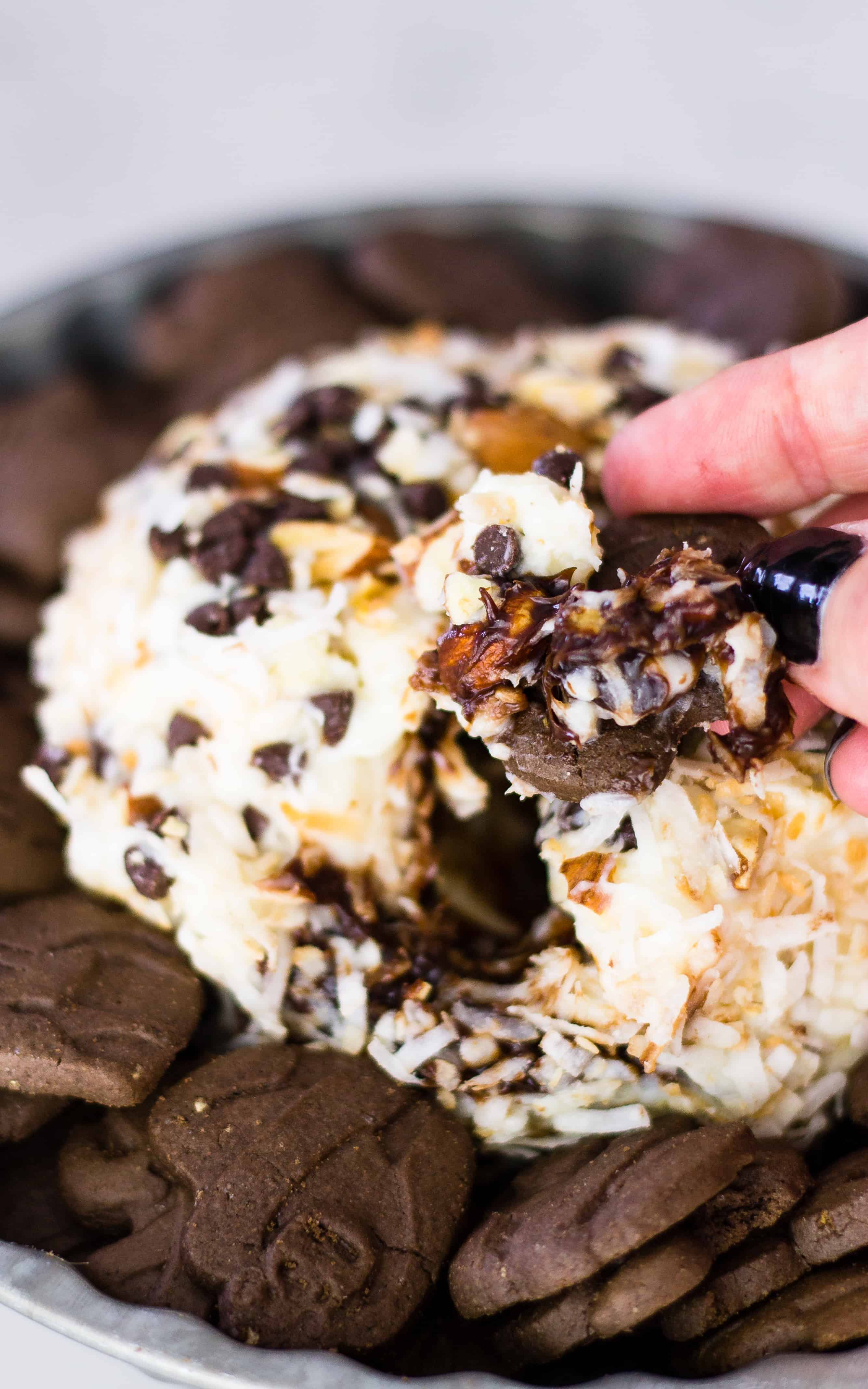 Almond Joy Cheese Ball | Take Two Tapas | #AlmondJoy #CheeseBall #SweetCheeseBall #CheeseBallRecipes #BestCheeseBalls #AlmondJoyRecipes