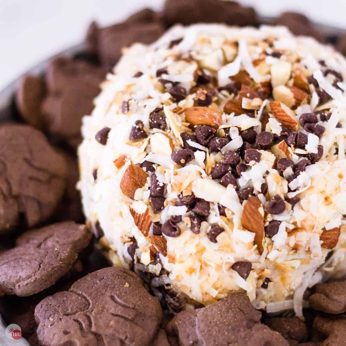 almond joy cheese ball featured image